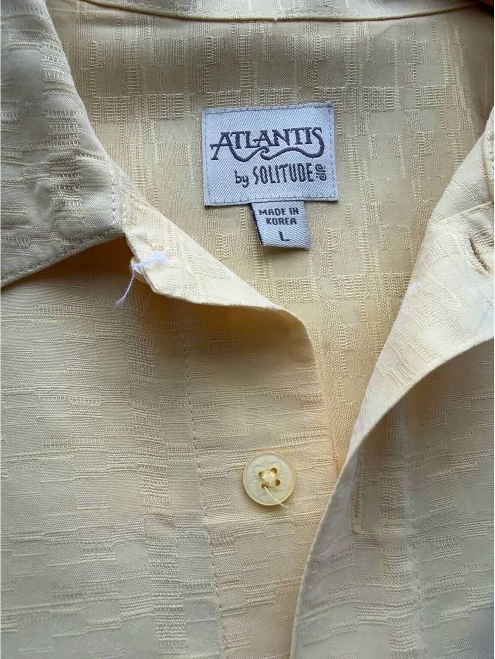 Atlantis by Solitude Men’s Large Yellow Textured Button Up Shirt Short Sleeve - Picture 2 of 8